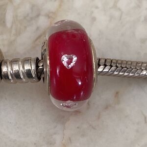 925 Sterling Silver Murano Glass Crystal Heart Charm Bead Pandora Compatible